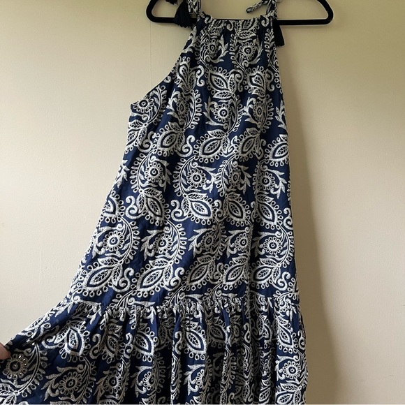 Taylor Navy Eyelet Embroidered A-Line Sleeveless Dress w/ Scalloped Trim Size 14 - Picture 10 of 10